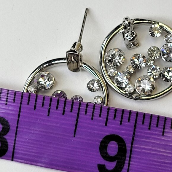 Small Crystal Round Earrings Rhinestone Bridal Small Silvertone Earrings - Picture 7 of 8